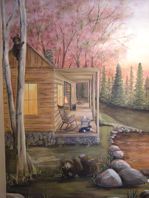 North Woods Cabin - Rustic - Outdoors - Murals - Cabins - Bears Playing 