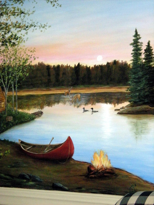 North Woods - Rustic - Outdoors - Murals - Lake - Sunset