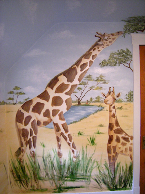 Giraffes - Mommy Giraffe and Baby Giraffe - Nursery Mural