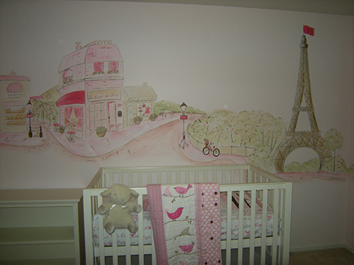 French Nursery Mural with Eiffel Tower
