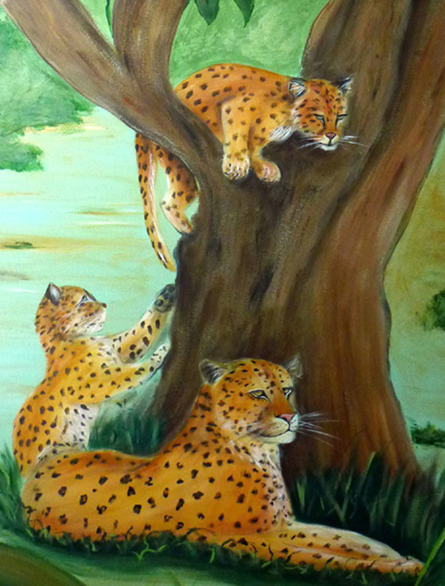 Leopard Mom and Cubs Mural