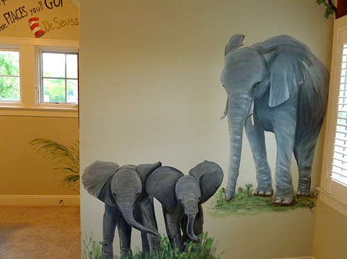 Elephant Mom and Babies Jungle Mural