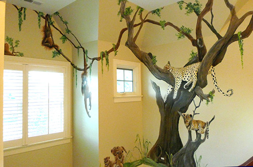 Jungle Animals in Tree Mural